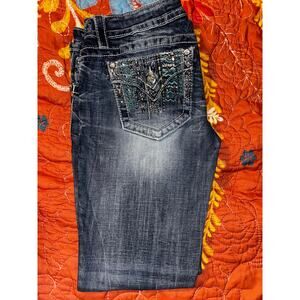Miss Me Women's Dark Wash Jeans - Size 28 - Rhinestone Pocket Detail